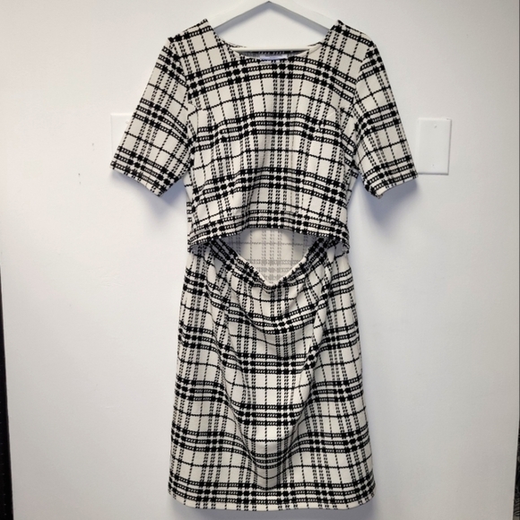 MOTHERHOOD MATERNITY NURSING Black & White LIFT UP ZIPPER DETAIL NURSING DRESS L - Picture 2 of 16